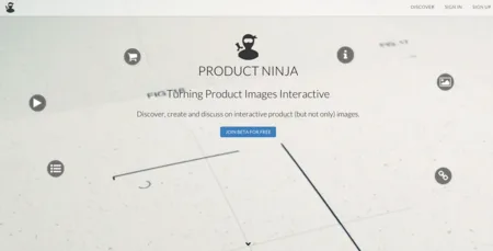 Pale landing page with the Product Ninja logo and a line about interactive product images.