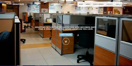 Homepage with a video banner over an office cubicle photo about swapping within an organization.