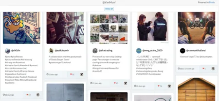 Social media wall of Instagram posts about bicycles for the account @VanMoof.