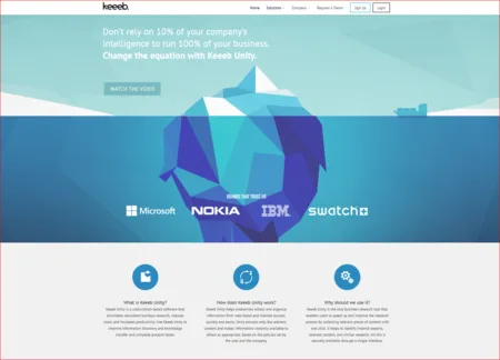 Landing page with a blue iceberg illustration and a row of company logos.