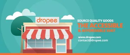 Illustrated shopfront with a 'dropee' awning and 'Source quality goods the accessible & affordable way'.