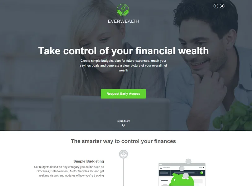 Everwealth hero 'Take control of your financial wealth' over a photo of a man with a phone.