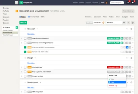Goodwerp task list 'Research and Development' with task groups and due dates.