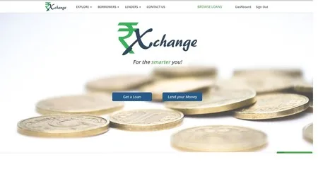 Homepage with 'Xchange For the smarter you' logo above a photo of stacked coins.