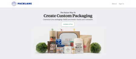 Landing page headlined "Create Custom Packaging" with branded product boxes.