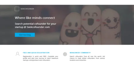 Landing page 'Where like minds connect' with a photo of finger-drawn faces.