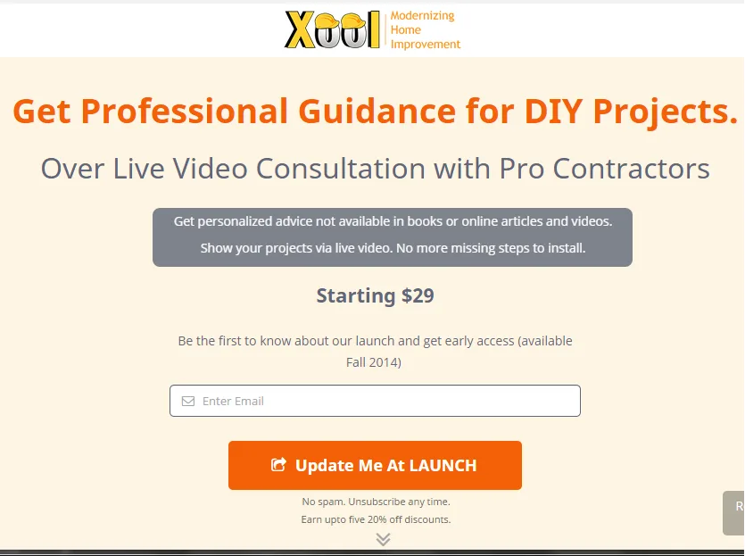 Homepage 'Get Professional Guidance for DIY Projects.' with a launch signup form.