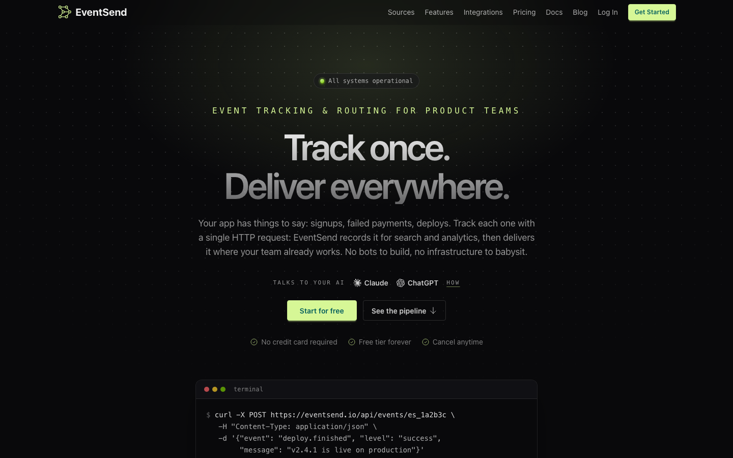 The EventSend homepage