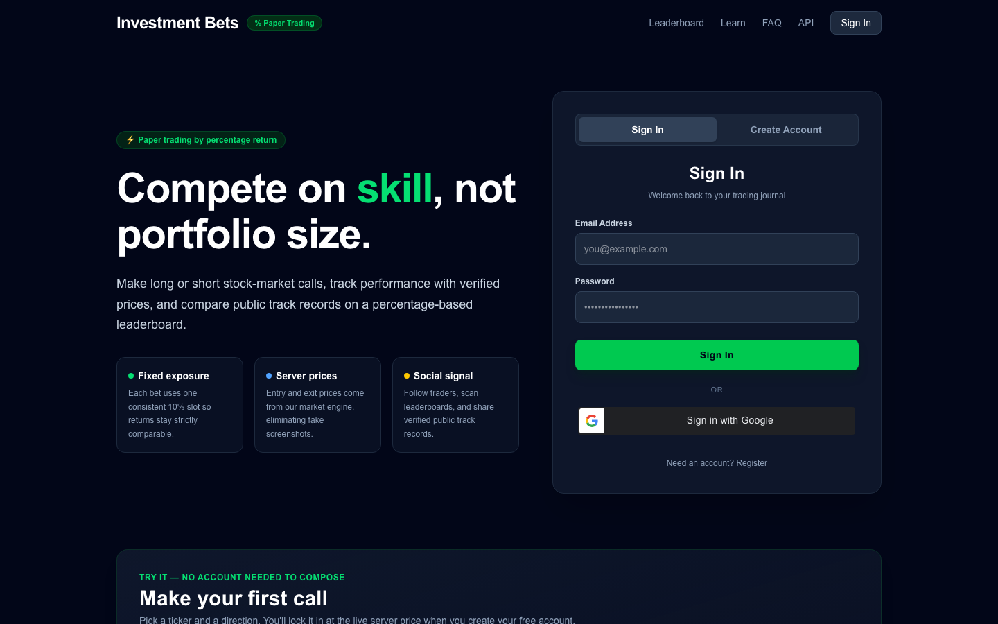 The Investment Bets homepage