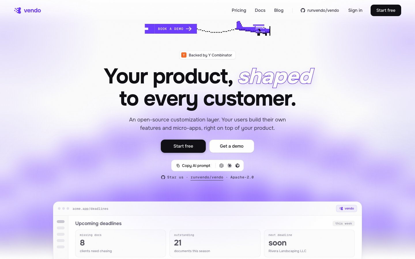 The Vendo homepage