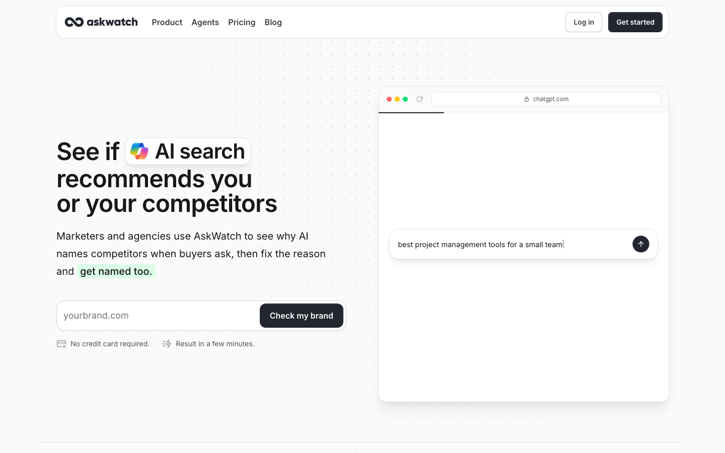 The AskWatch homepage