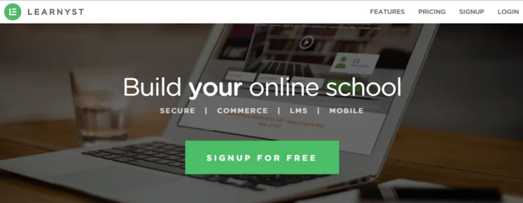 Landing page headlined "Build your online school" with a sign-up button.
