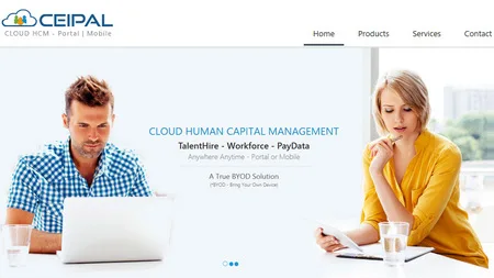 CEIPAL page 'Cloud Human Capital Management' with photos of a man at a laptop and a woman.
