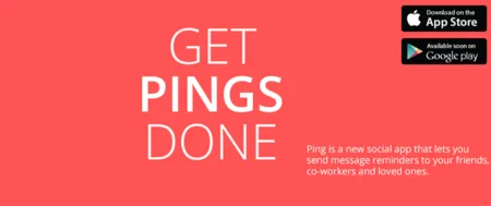 Red header graphic reading "GET PINGS DONE" with App Store and Google Play badges.