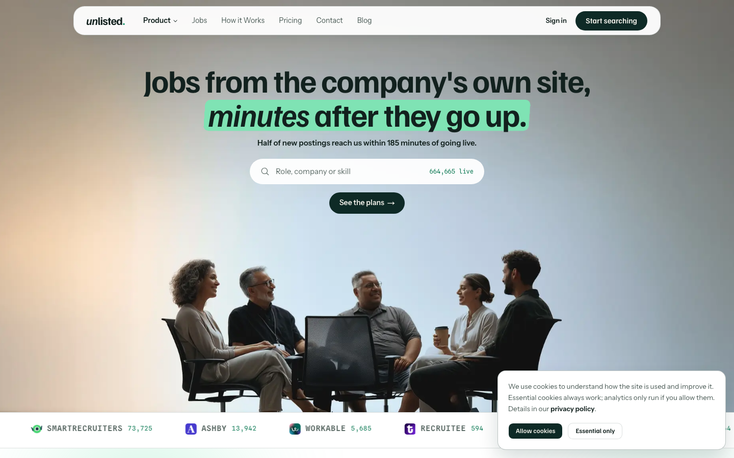 The Unlisted Careers homepage