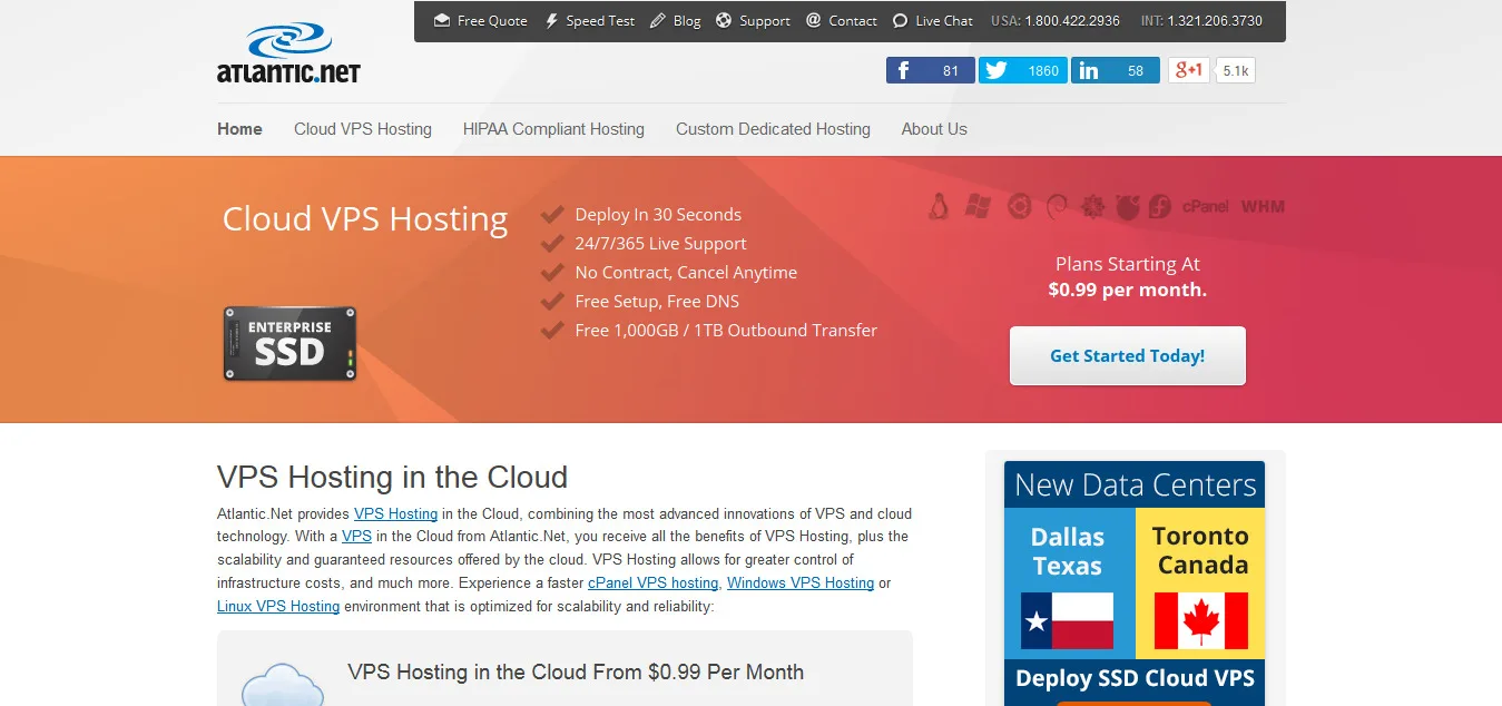 Atlantic.Net 'Cloud VPS Hosting' orange banner with an SSD badge and data center flags.
