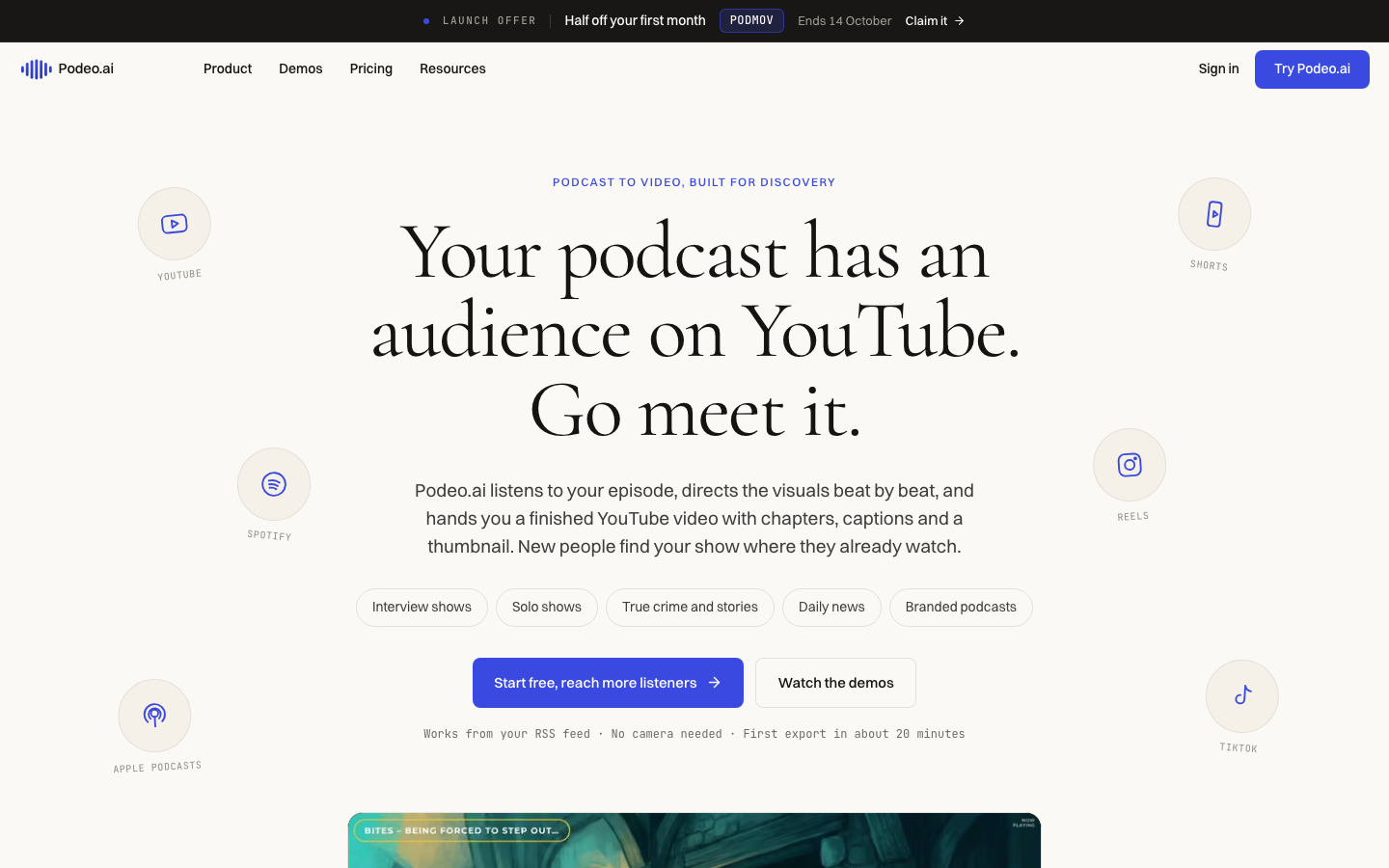 The Podeo.ai homepage