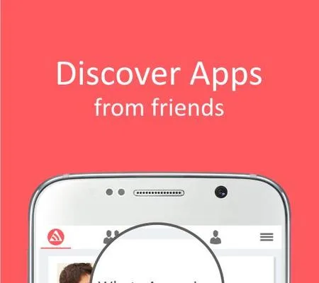 Graphic 'Discover Apps from friends' with a phone.