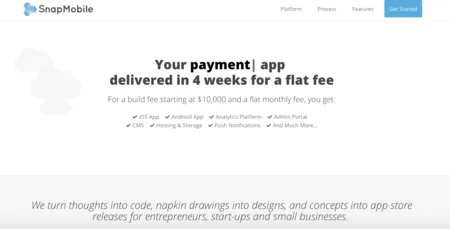 Homepage 'Your payment | app delivered in 4 weeks for a flat fee'.