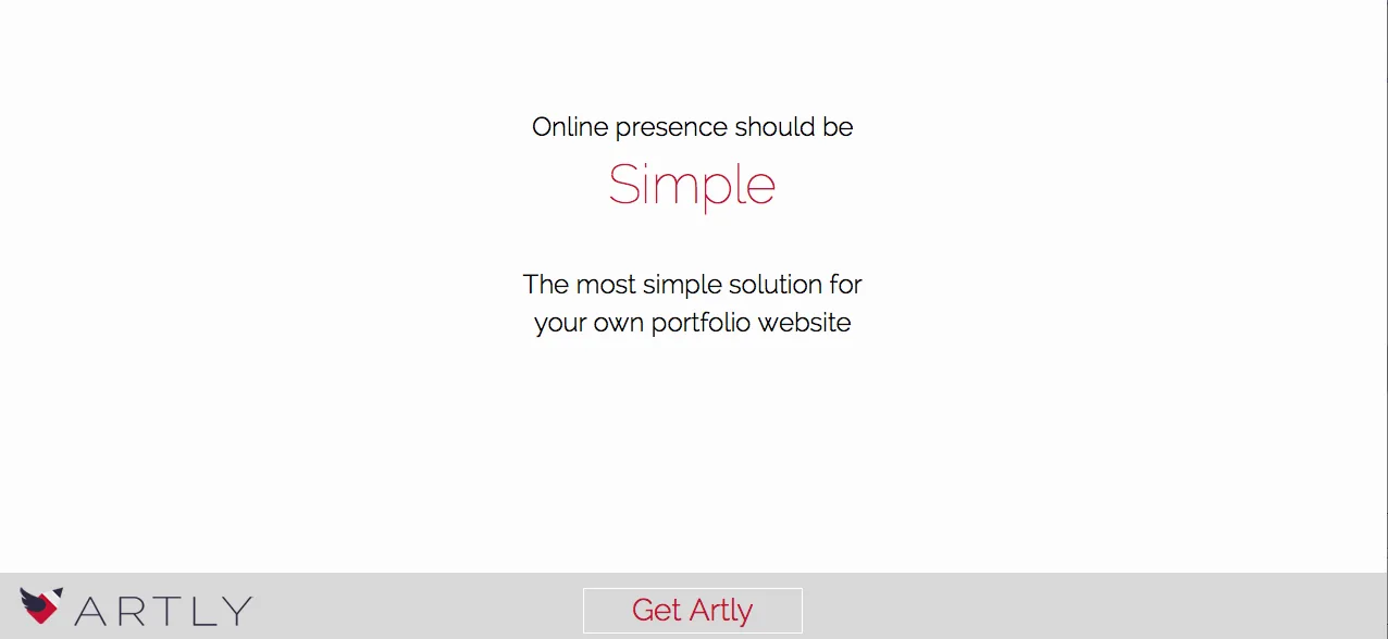 Mostly white page 'Online presence should be Simple' with the ARTLY wordmark.