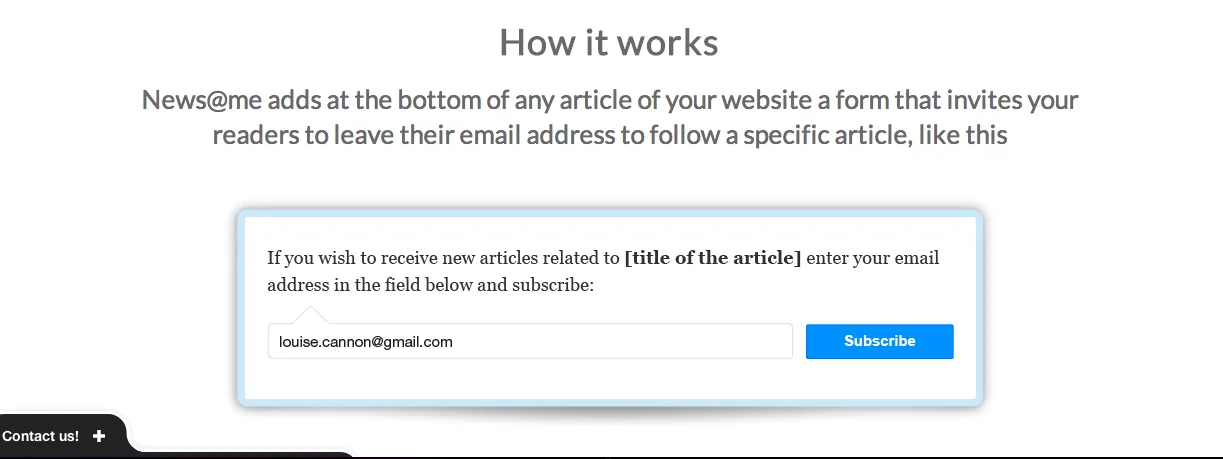 "How it works" section showing an email subscription form example.