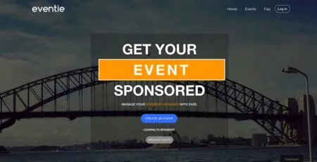 Eventie hero 'Get your event sponsored' over a photo of the Sydney Harbour Bridge.