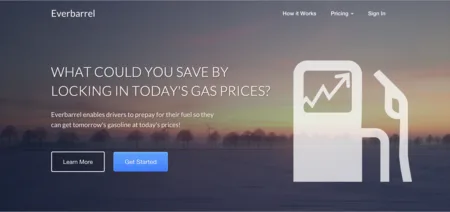 Everbarrel hero 'What could you save by locking in today's gas prices?' with a fuel pump icon.