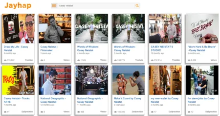 Video search results for Casey Neistat shown as a grid of thumbnails.