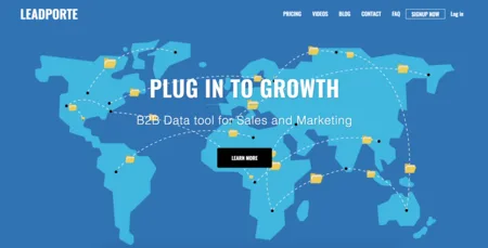 Blue landing page with a world map and the headline "PLUG IN TO GROWTH".