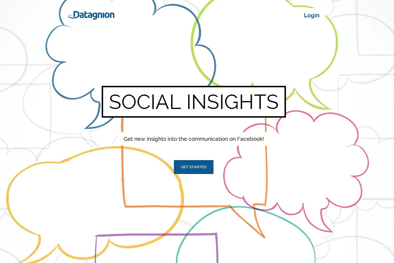 Datagnion page 'SOCIAL INSIGHTS' with an outline illustration of coloured speech bubbles.