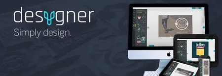Desygner banner 'Simply design.' with an iMac, tablet and phone.