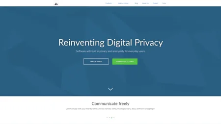 Blue homepage 'Reinventing Digital Privacy'.