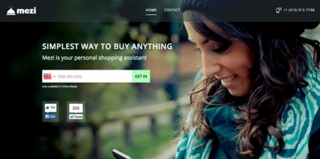 Landing page headlined "SIMPLEST WAY TO BUY ANYTHING" with a woman looking at her phone.