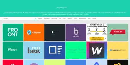 Tool directory page with a grid of colored tiles, each showing a web tool's logo.